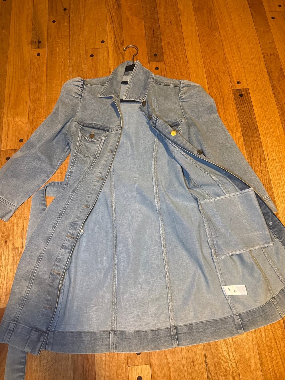 ELAN Denim Jacket Women S Light Wash Puff Sleeve Longline Jean Jacket